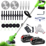 Cordless Strimmer Electric Grass Trimmer 21V MAX Lawn Edger Cutting Width 15 cm, Brush Cutter with 4 Types Blades, Garden Strimmer Weighs Just 1.3 kg Suitable for Women and the Elderly