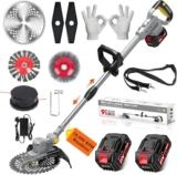 Cordless Strimmer for Makita 18V Battery, 750W Brushless Grass Trimmer with 2 x 4.0Ah Batteries & Fast Charger, 4-in-1 Blade Set for Grass Weeds Garden Strimmer (Gray)