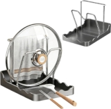Cosiesnest 2 in 1 Pot Lid & Chopping Board Holder Kitchen Countertop Organiser with Spoon Rest Space Saving Utensil Rack for Baking Trays Pans Easy to Clean (Pot Lid Dish Cloth Holder – Grey)