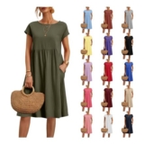 Cotton Summer Dress for Women, Short-Sleeve, Knee-Length, Green