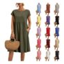 Cotton Summer Dress for Women, Short-Sleeve, Knee-Length, Green