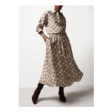 Cream & Blue Check Print Midaxi Full Skirt 18tuc147716222