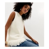 Cream Boucle Fringed Hem Tabard Top