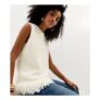 Cream Boucle Fringed Hem Tabard Top