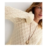 Cream Cotton Rich Pointelle Frill Trim Jumper