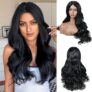 Creamily Long Wavy Curly Black Wigs for Women Long Wavy Curly Wig Cosplay Party Halloween Wig Synthetic Hair Wig for WOmen 24 Inches