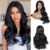 Creamily Long Wavy Curly Black Wigs for Women Long Wavy Curly Wig Cosplay Party Halloween Wig Synthetic Hair Wig for WOmen 24 Inches