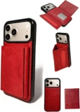 Cruelty Free Leather Case Compatible with iPhone 17 Pro Max 6.9 2025 iPhone Case Premium PU Leather Magnetic Card Slots wallet case (CM-17PM) Red