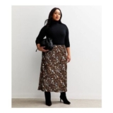 Curves Brown Leopard Print Bias Cut Midi Skirt