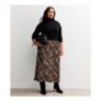 Curves Brown Leopard Print Bias Cut Midi Skirt
