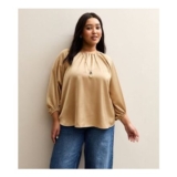 Curves Gold Satin Crew Neck Blouse