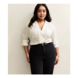 Curves White Front Pocket V-Neck Shirt