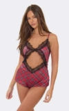 Cut Out Lace Detail Romper In Red Checked Print – sizes 6, 8 & 10