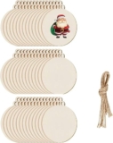 DARENYI 100 Pcs Christmas Baubles for Crafting Wood Slice Natural Ornaments Unfinished Blank Wood Shapes Embellishments with String for Xmas Tree Decoration