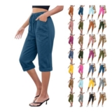 DEAL STACK – Womens Linen Cropped Joggers with Drawstring Waist and Pockets