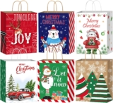 DECHISY 12 Pack Christmas Bags with Handles, Xmas Gift Bags, Christmas Paper Bags for Presents with 6 Cute Designs, Xmas Party Favor, Holiday Decoration 23x18x10cm