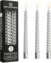 DECO EXPRESS Candles, Pack of 3 Dinner Candles, Non Drip Twisted & Non Scented, Long 6 Hours Burning Time, Cosy Home Decor, Birthday, Valentines Day & Mothers Day Gift Idea (Silver, Pack of 3)
