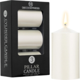 DECO EXPRESS Pillar Candles Set, Pack of 3 Unscented Large Candles, Valentines & Mothers Day Decor (Metallic White, 3 Pack)