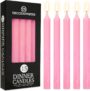 DECO EXPRESS Tapered Candle Set of 15 Classic Dripless Rustic Tapered Unscented 9H Burn Time Handmade Decorative Dinner Candles Restaurant Home Christmas (Pink, 15 Pack)