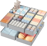 DIMJ 12 Pack Drawer Organisers Foldable Storage Box Fabric Drawer Dividers Wardrobe Storage Organiser Storage Cubes for Bras, Socks, Underwear, Ties, Scarves, Cosmetics