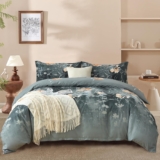 DJY Blue Floral Duvet Cover Set Double Size – Orange Floral Design, 3-Piece Microfiber Bedding Set – Wrinkle-Resistant & Breathable Design with Hidden Zipper (Double, 200x200cm)