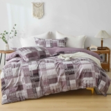 DJY Geometric Grid Double Duvet Cover Purple Irregular Splicing Soft Microfiber Bedding Set, Reversible Lightweight Duvet Cover Sets 3 Pieces With Zipper (Double, 200x200cm)