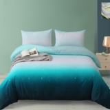 DJY Teal Gradient Bedding Set Star Design Duvet Cover Pillowcases with Zipper Closure for Kids Girls Teens Adults (Double Size 200x200cm)