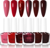 DMQ Red Nail Polish Set, 6Pcs Quick Dry Burgundy Wine Red Glitter Shimmer Sparkling Nail Varnish, Non-Toxic Water Based Holographic Nail Lacquer – No Need UV Nail Paint for DIY Nail Manicure Home