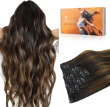 DOORES Clip in Hair Extension Human Hair, Dark Brown to Chestnut Brown 14 Inch 120g, Silky Extensions Clip in