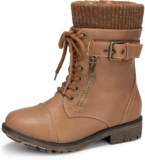 DREAM PAIRS Girls Mid Calf Combat Boots with Side Zipper Plush Lined Warm Winter Ankle Anti-Slip Boots