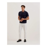 DUNOW Pointelle Detail Striped Trim Polo Shirt