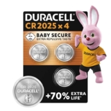 DURACELL 2025 Lithium Coin Batteries 3V (4 Pack) – Up to 70% Extra Life – Baby Secure Technology £4.92 s&s