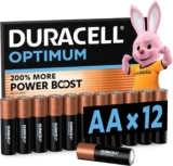 DURACELL Optimum AA Batteries (12 Pack) Alkaline Batteries 1.5V 200% More Power Boost Actives Meets Demands Of Modern Devices 100% Recyclable, 0% Plastic Packaging MX1500