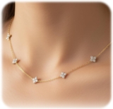 Dainty Gold Silver Necklace for Women, Stackable Gold Silver Necklace for Women, Cubic Zirconia Necklaces Cute Flower Choker Necklace Stack for Wedding Prom Brides Jewellery