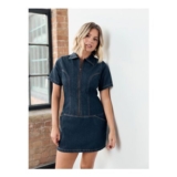 Dark Blue Denim Zip through Mini Polo Dress