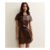Dark Brown Faux Leather Belted Mini Dress