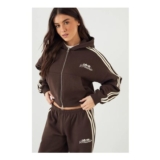 Dark Chocolate Side Stripe Boxy Zip through Hoodie