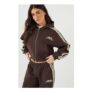 Dark Chocolate Side Stripe Boxy Zip through Hoodie