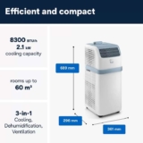 DeLonghi Pinguino Compact PACES72 Portable 8,300 BTU Air Conditioner, 3 in1 Air Conditioning Unit, dehumidifier, Rooms 60m³, Energy Class A