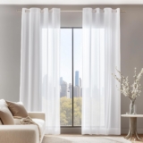 Deconovo Home Decorations Semi Transparent Curtain Voile Panels Back Eyelet Curtains Voile Sheer Curtains for Window 55 x 94 Inch White Two Panels