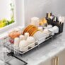 Delamu Stainless Steel Dish Drainer Rack, Expandable Anti-Rust Large Dish Racks for Kitchen Counter, Dish Strainers with Drainboard, Utensil Holder & Cup Holder, 1 Tier, 34-73cm L x 30cm W