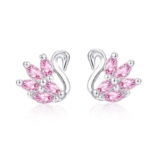 Deyanse Sterling Silver Pink Swan Stud Earrings for Girls, Hypoallergenic