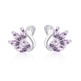 Deyanse Sterling Silver Swan Stud Earrings with Purple Zirconia