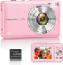 Digital Camera 1080P 44MP Vlogging Camera for Kids Teens, FHD Compact Portable Photo Camera with 2.4 Screen 16X Zoom, Anti-shake Mini Camera for Beginners Students Boys Girls-PinkNo SD Card)