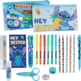 Disney Stitch Kids Pencil Case and Stationery Supplies Set for Preschool Nursery Notebook Colouring Pencils Pen, Girls Gifts (Blue Stitch)
