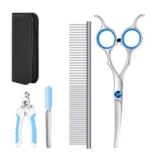 Dog Grooming Scissors Set with Rounded Tips and Leather Pouch