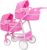 Dolly Tots Twin Pushchair Pink Polka Dot Double Pushchair Double Dolls Pram with Adjustable Height Handle And Multiple Seat Options Suitable For Ages 3