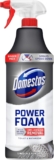 Domestos Power Foam Limescale Remover Toilet & Bathroom Cleaner Spray sprays upside down & eliminates 99.99% of germs for 100% limescale removal inside the toilet & around the bathroom 650 ml