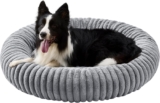 Donut Dog Bed Large Washable, Roud Cute Dog Beds for Large Dogs with Corduroy Fleece, Faux Fur Pet Beds with Washable Removable Cover, Grey, 36x36x8 inches