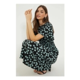 Dorothy Perkins Spot Shirred Waist Short Sleeve Midi Dress